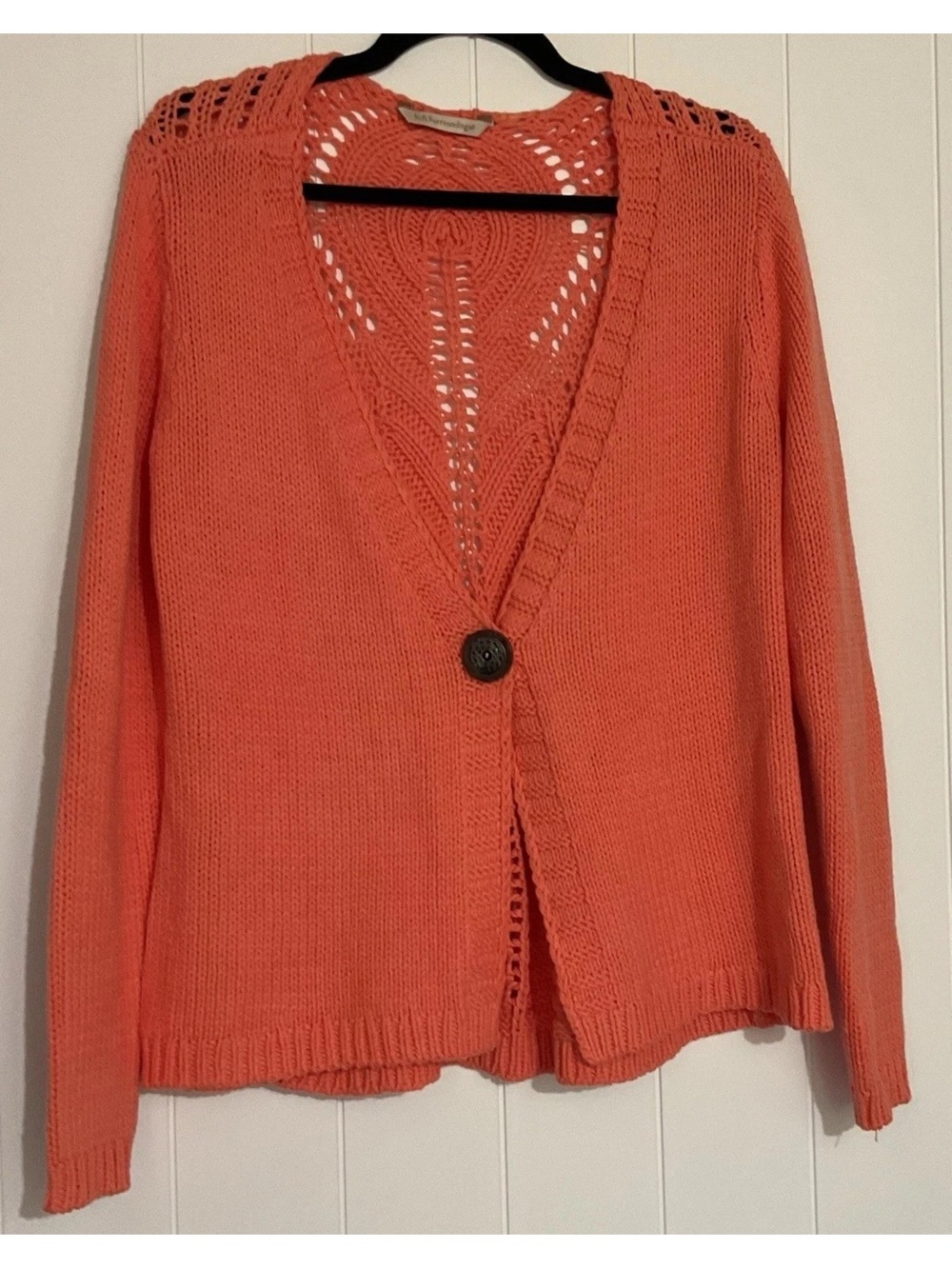 Soft Surroundings Coral Open-Knit V-Neck Button Cardigan